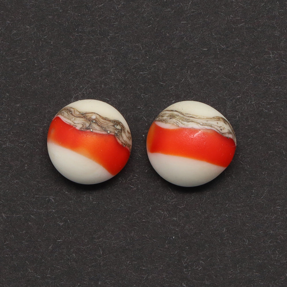 Frosted Orange and Ivory Glass Stud Earrings