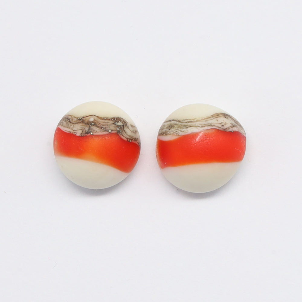 Frosted Orange and Ivory Glass Stud Earrings