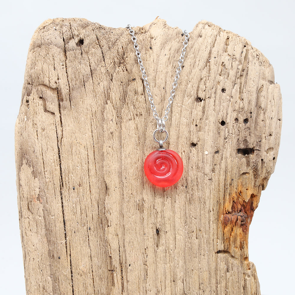 Frosted Orange Spiral Charm Stainless Steel Necklace