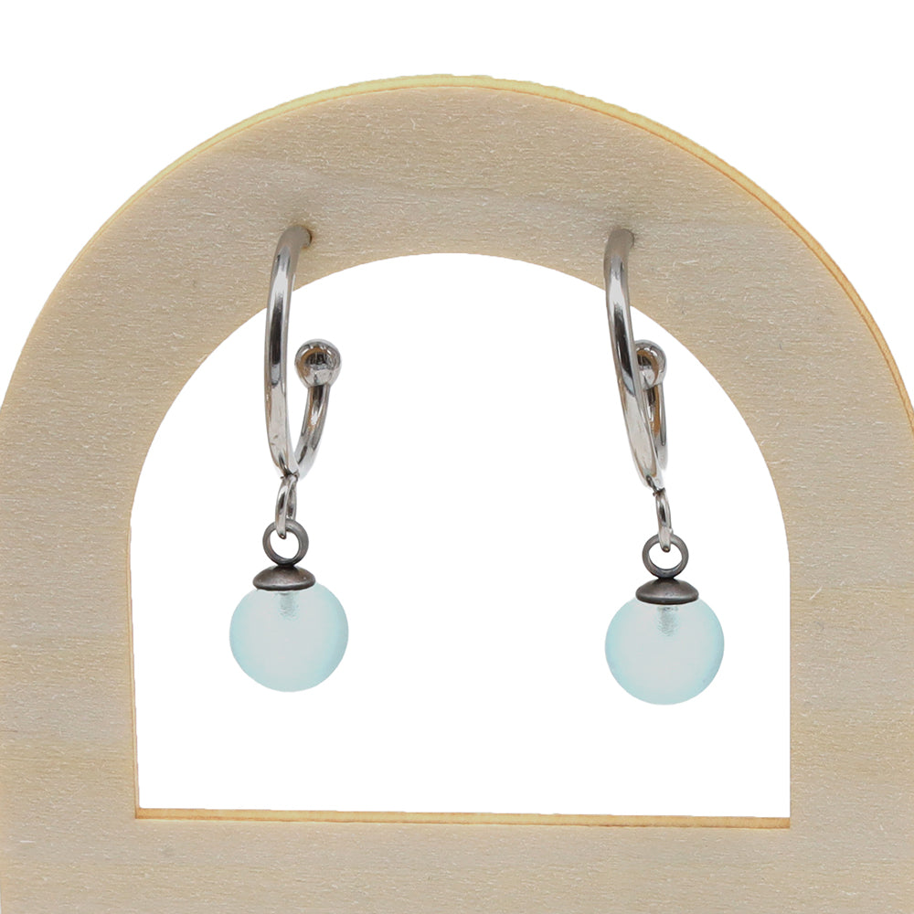 Frosted Pale Blue Glass Half Hoop Earrings