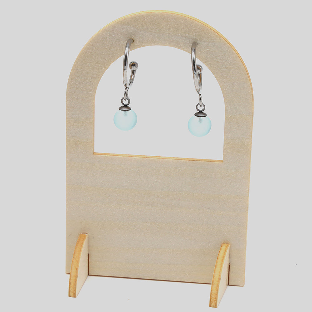 Frosted Pale Blue Glass Half Hoop Earrings