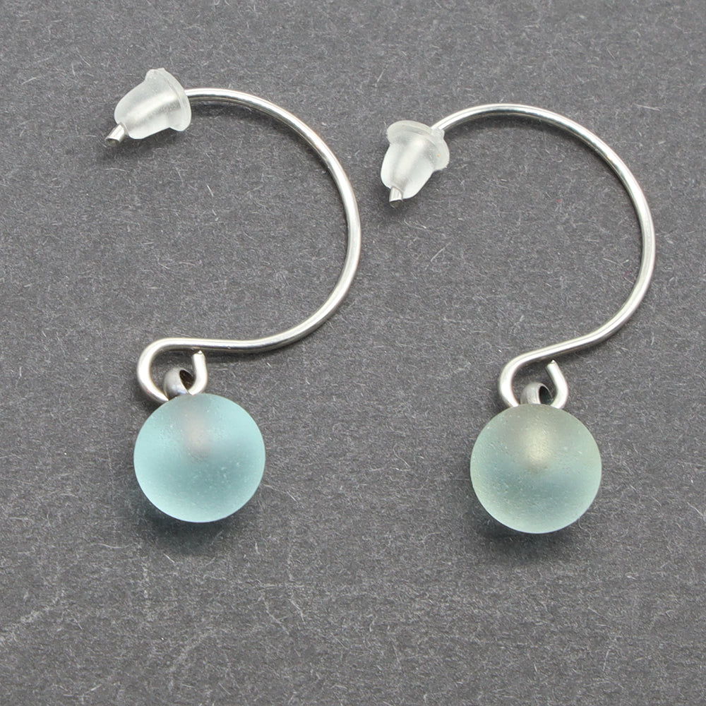 Frosted Pale Blue Glass Hook Earrings