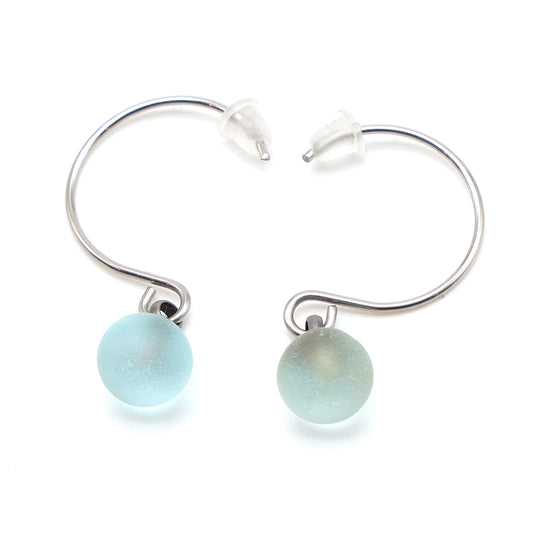 Frosted Pale Blue Glass Hook Earrings