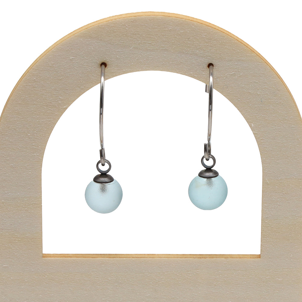 Frosted Pale Blue Glass Hook Earrings