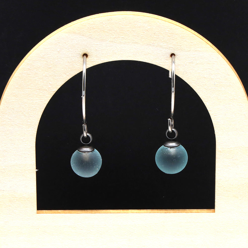 Frosted Pale Blue Glass Hook Earrings