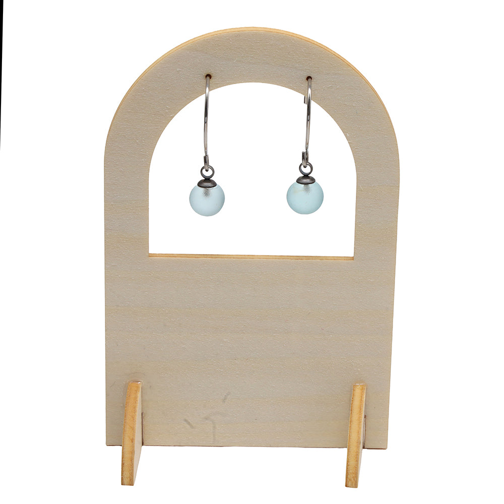 Frosted Pale Blue Glass Hook Earrings