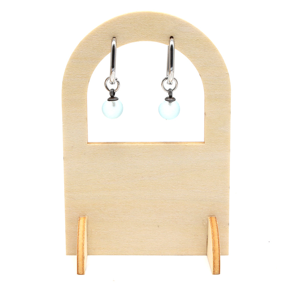 Frosted Pale Blue Glass Oval Hoop Earrings