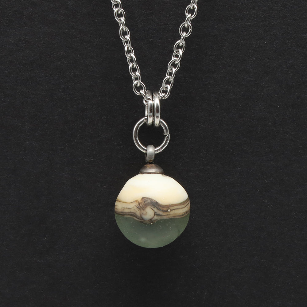 Pale Blue and Ivory Sphere Charm Stainless Steel Necklace