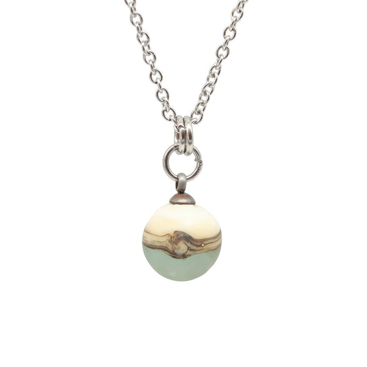 Pale Blue and Ivory Sphere Charm Stainless Steel Necklace