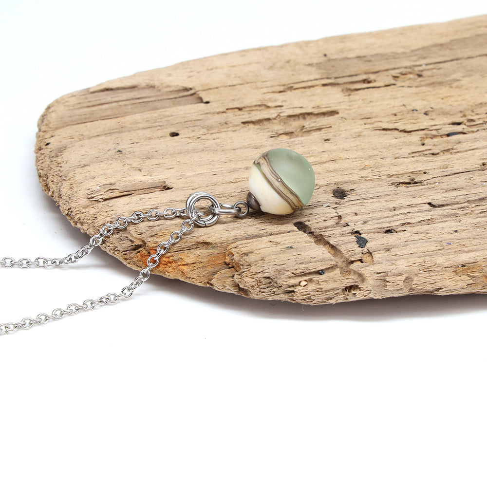 Pale Blue and Ivory Sphere Charm Stainless Steel Necklace
