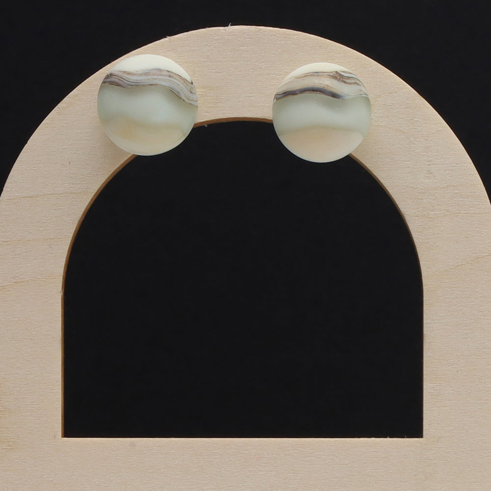 Frosted Pale Blue and Ivory Glass Stud Earrings