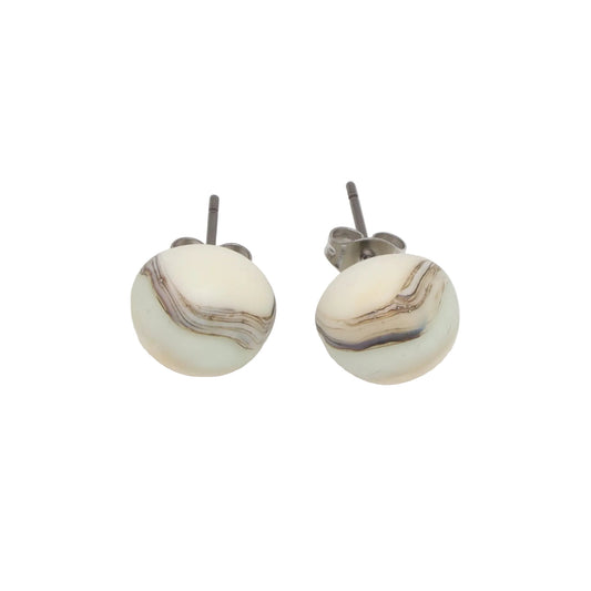 Frosted Pale Blue and Ivory Glass Stud Earrings