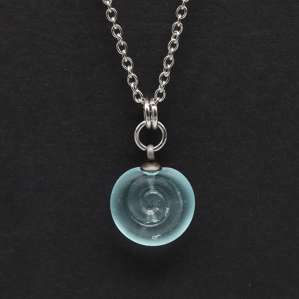 Frosted Pale Blue Spiral Charm Stainless Steel Necklace