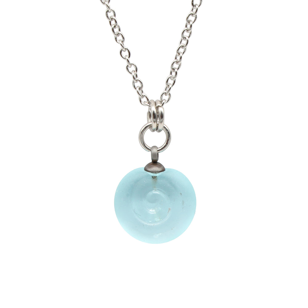 Frosted Pale Blue Spiral Charm Stainless Steel Necklace