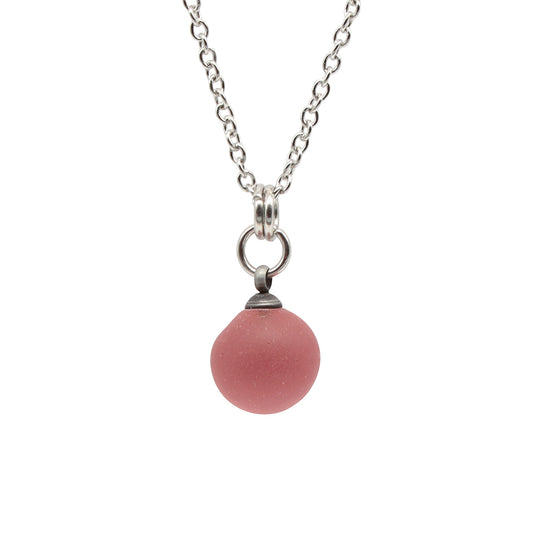 Frosted Pink Sphere Charm Stainless Steel Necklace