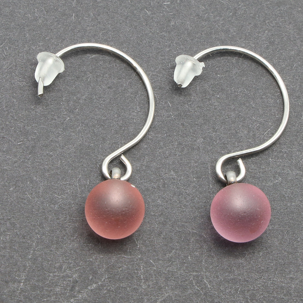 Frosted Pink Glass Hook Earrings