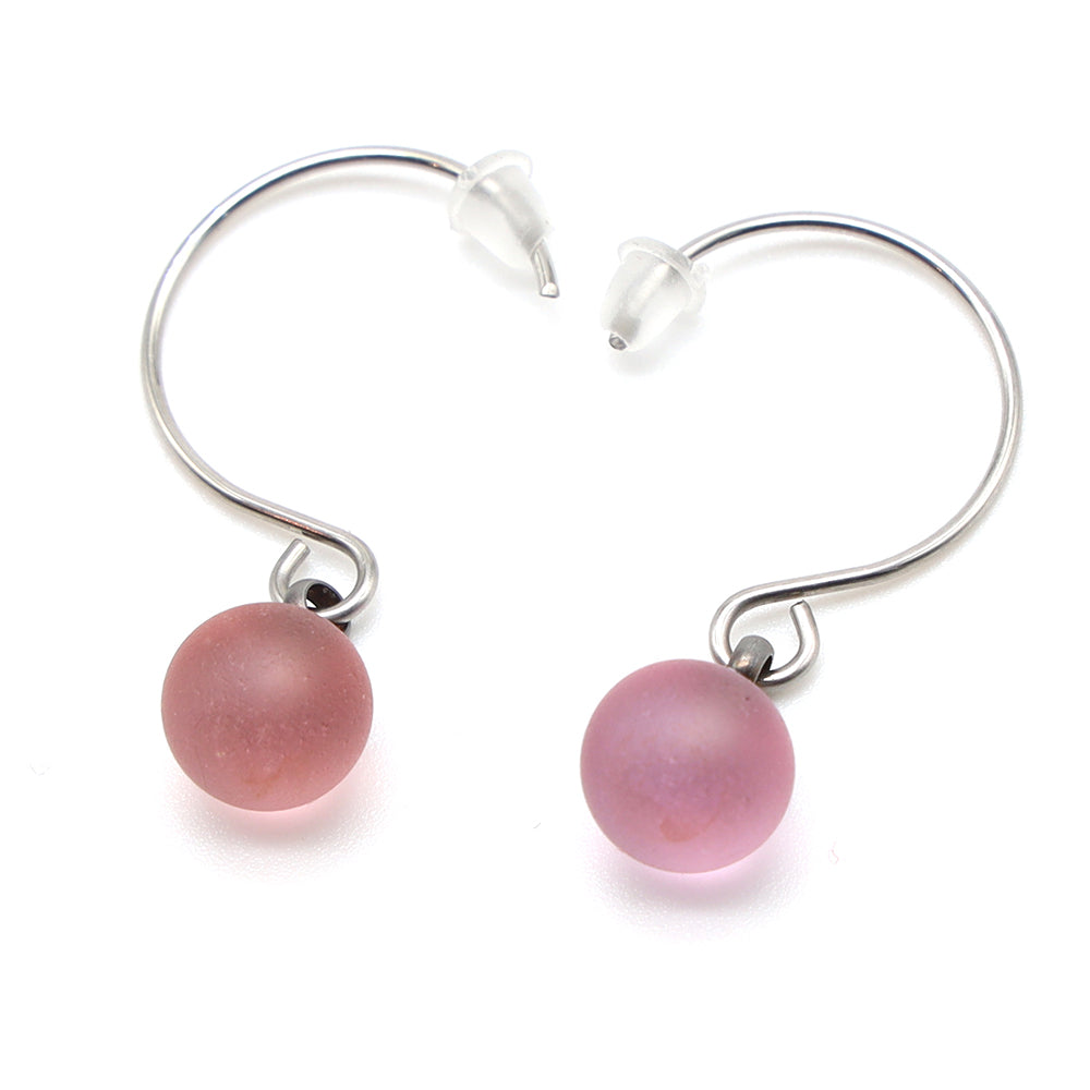 Frosted Pink Glass Hook Earrings