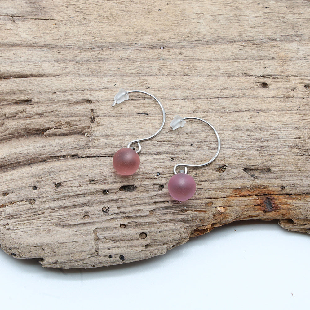 Frosted Pink Glass Hook Earrings
