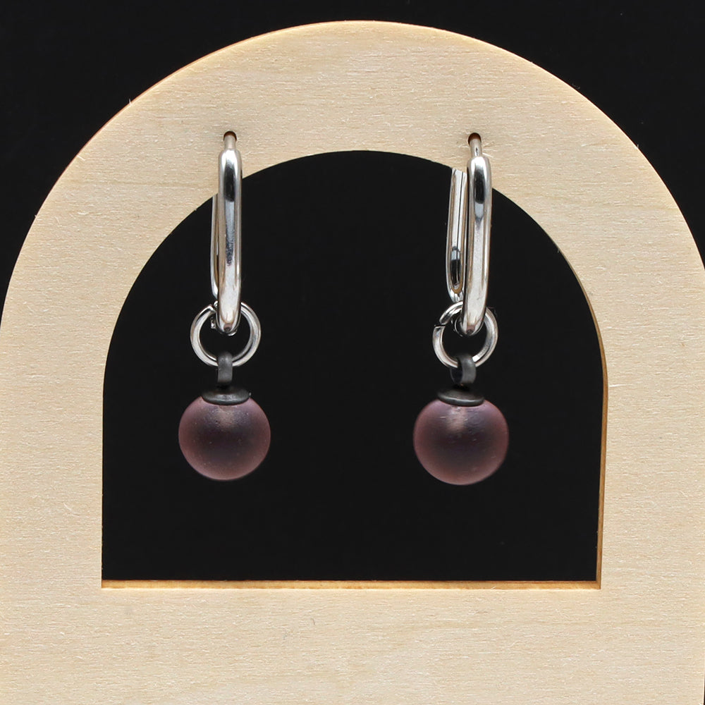 Frosted Pink Glass Oval Hoop Earrings