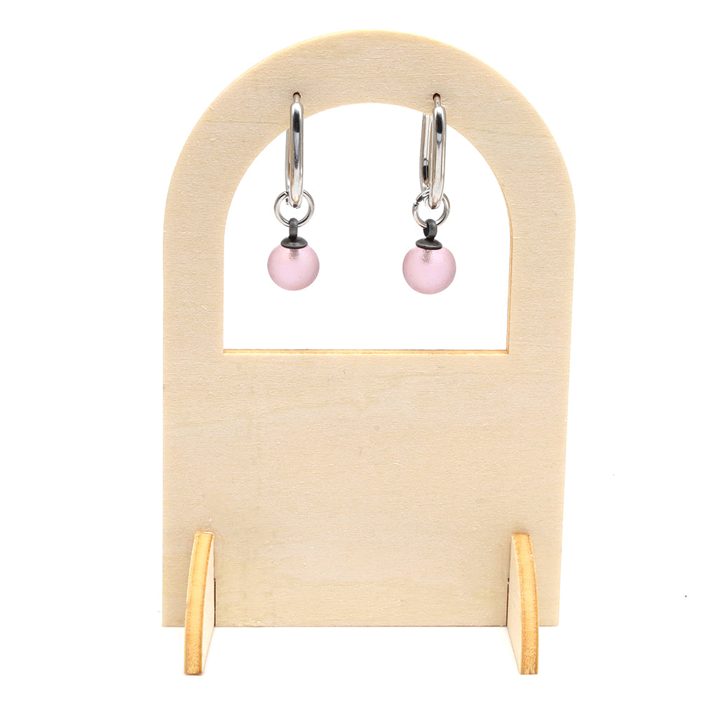 Frosted Pink Glass Oval Hoop Earrings