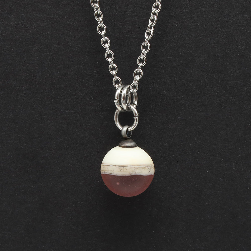 Pink and Ivory Sphere Charm Stainless Steel Necklace