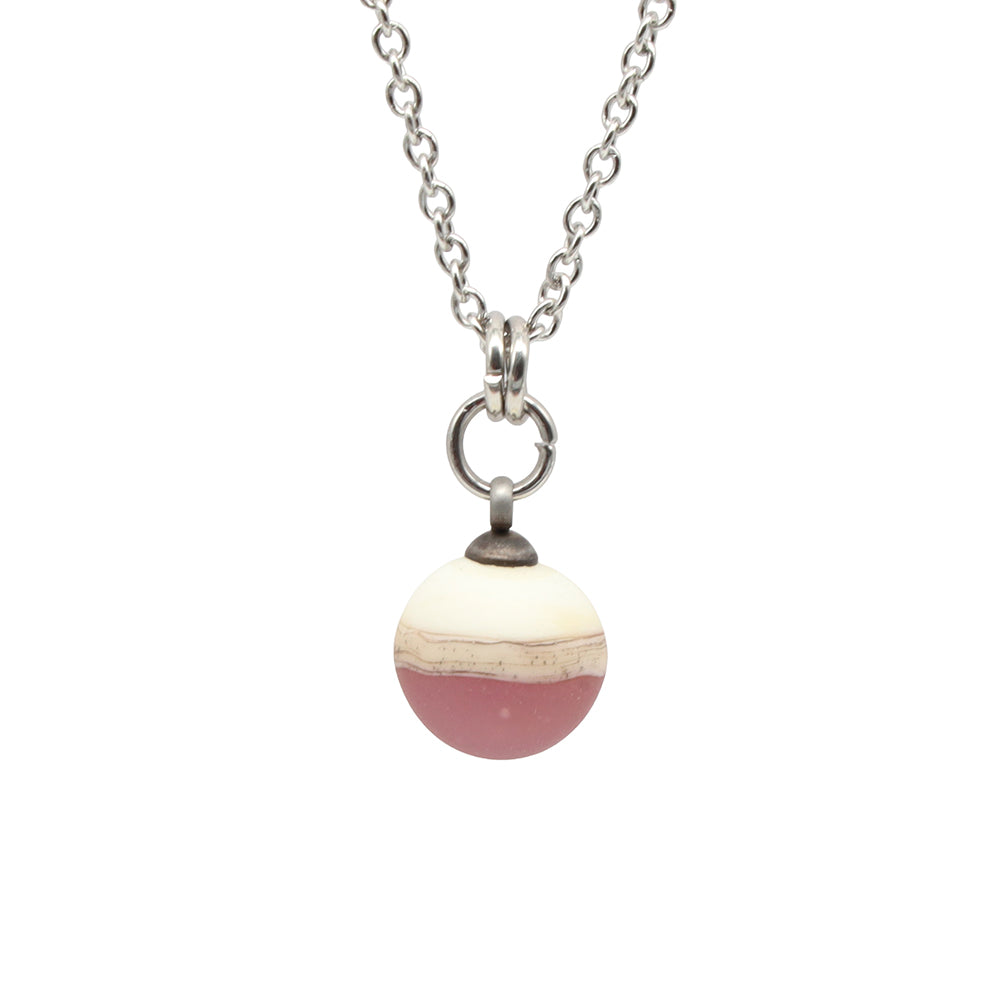 Pink and Ivory Sphere Charm Stainless Steel Necklace