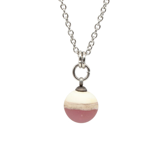 Pink and Ivory Sphere Charm Stainless Steel Necklace