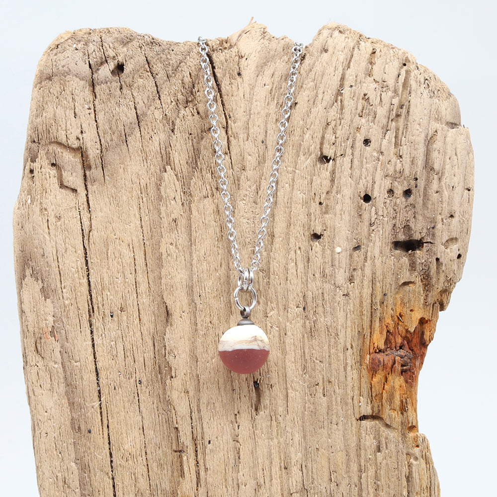 Pink and Ivory Sphere Charm Stainless Steel Necklace