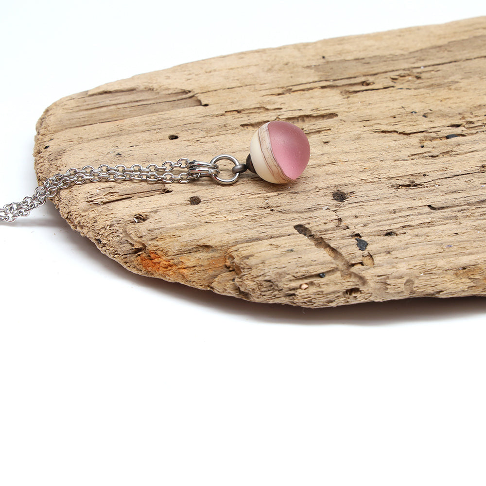 Pink and Ivory Sphere Charm Stainless Steel Necklace