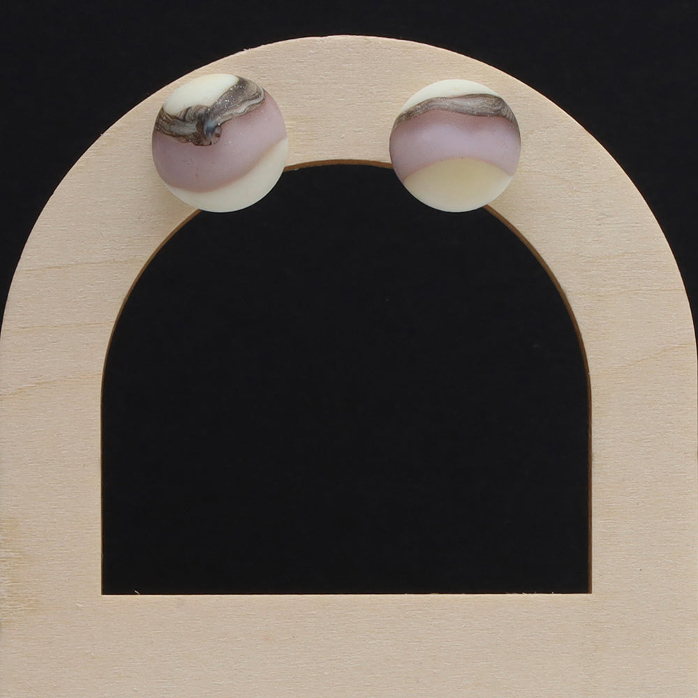 Frosted Pink and Ivory Glass Stud Earrings
