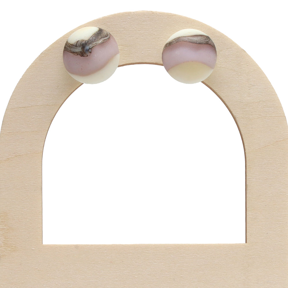 Frosted Pink and Ivory Glass Stud Earrings
