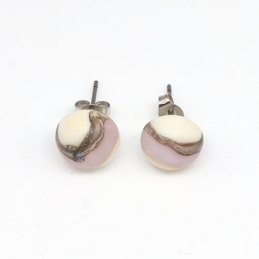 Frosted Pink and Ivory Glass Stud Earrings