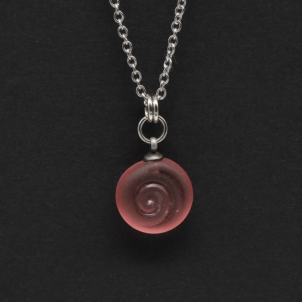 Frosted Pink Spiral Charm Stainless Steel Necklace