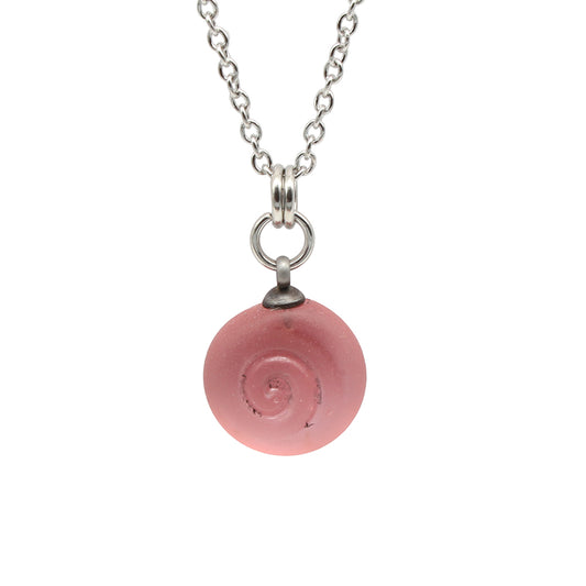 Frosted Pink Spiral Charm Stainless Steel Necklace