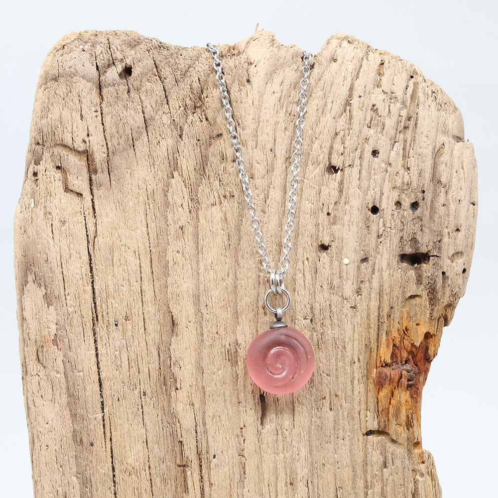 Frosted Pink Spiral Charm Stainless Steel Necklace