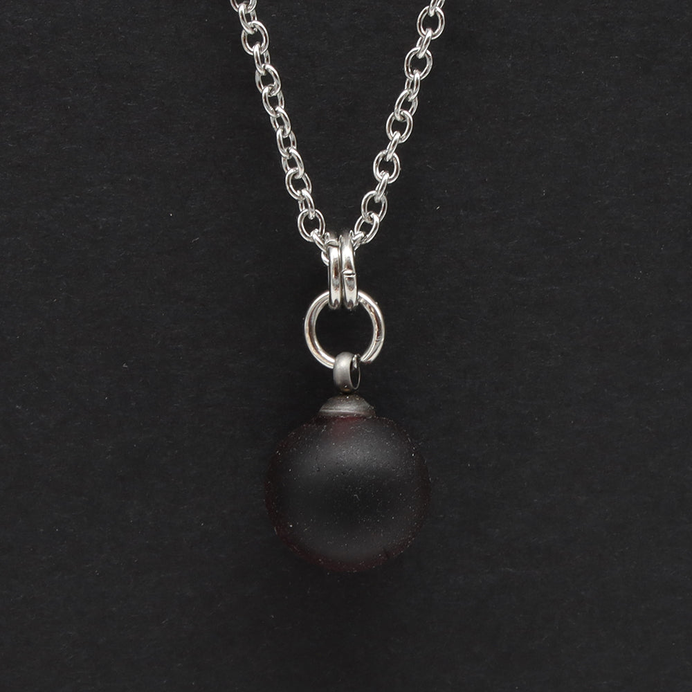 Frosted Purple Sphere Charm Stainless Steel Necklace