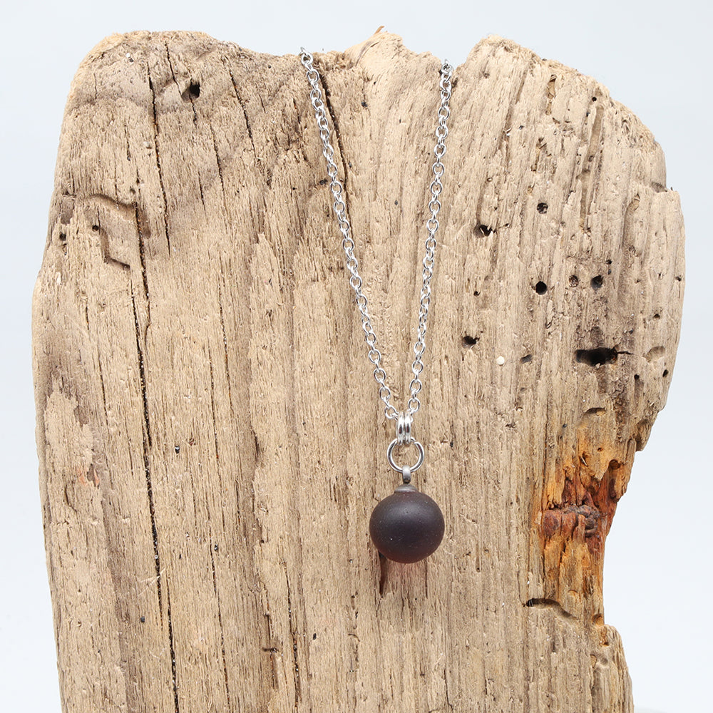 Frosted Purple Sphere Charm Stainless Steel Necklace