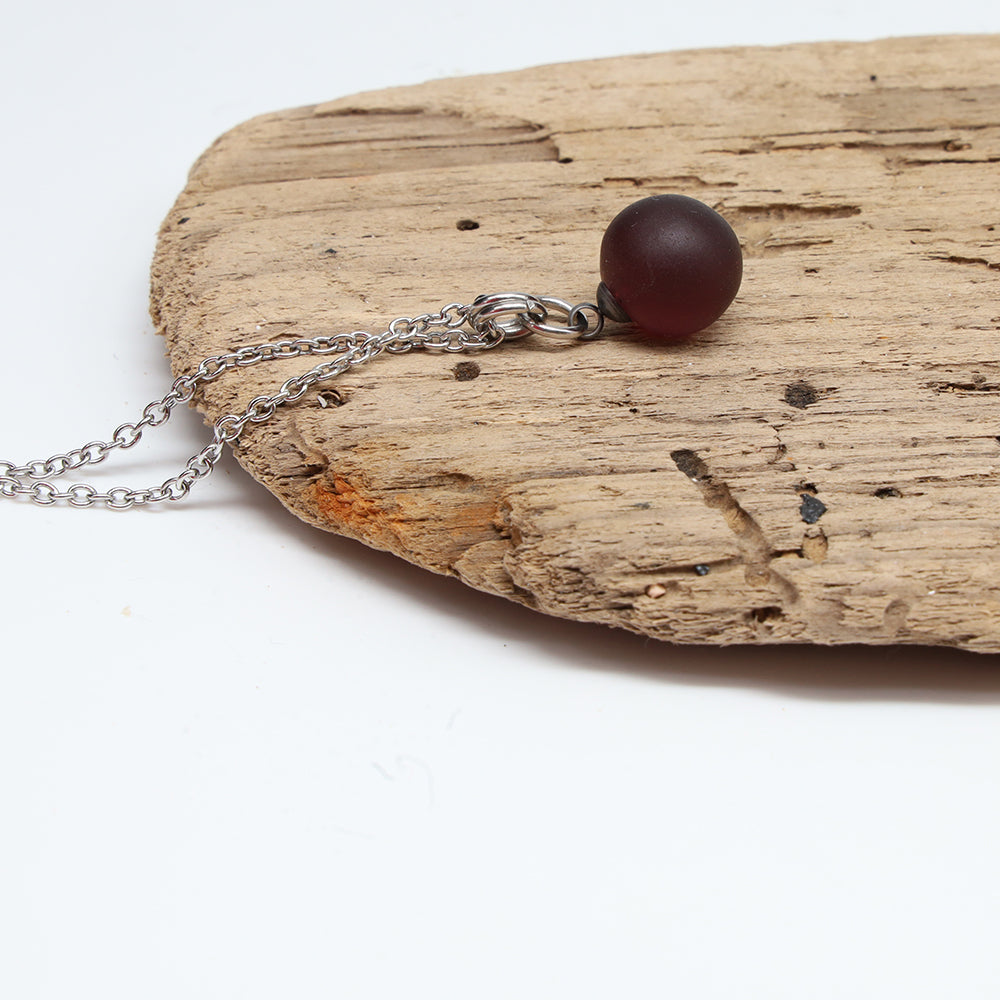 Frosted Purple Sphere Charm Stainless Steel Necklace