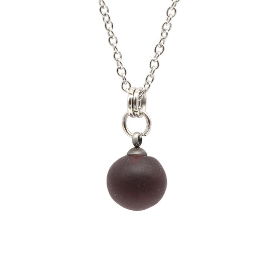 Frosted Purple Sphere Charm Stainless Steel Necklace