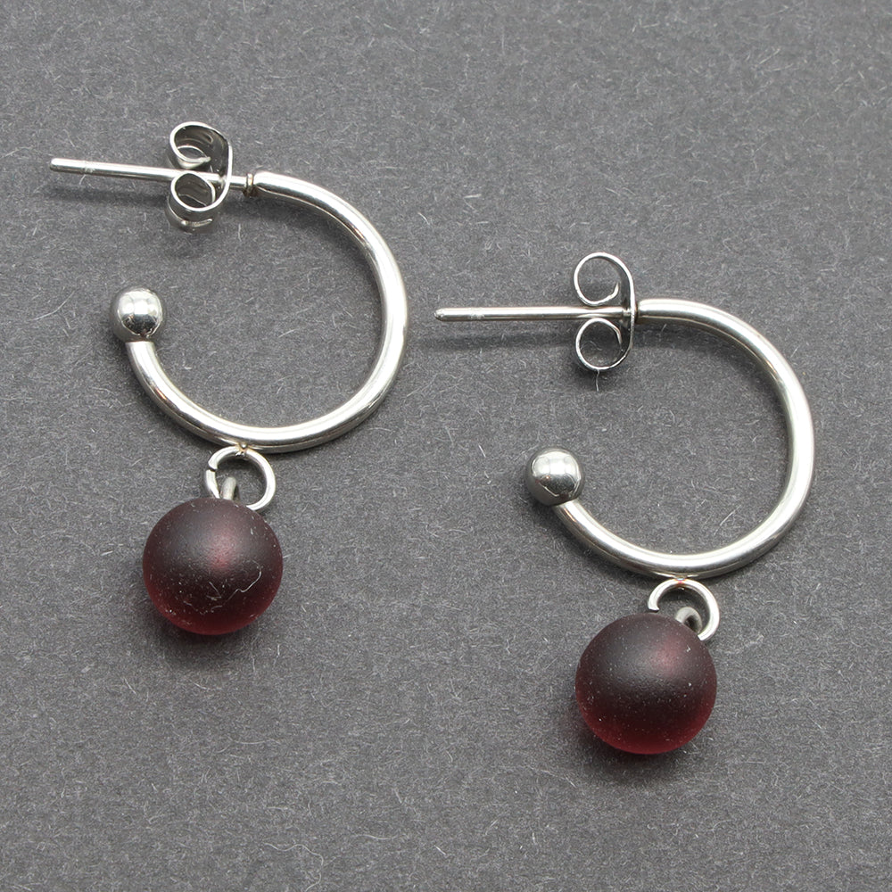 Frosted Purple Glass Half Hoop Earrings