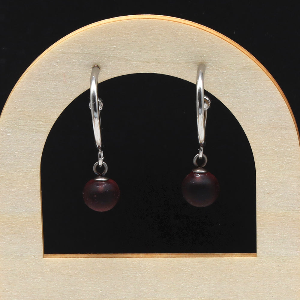 Frosted Purple Glass Half Hoop Earrings
