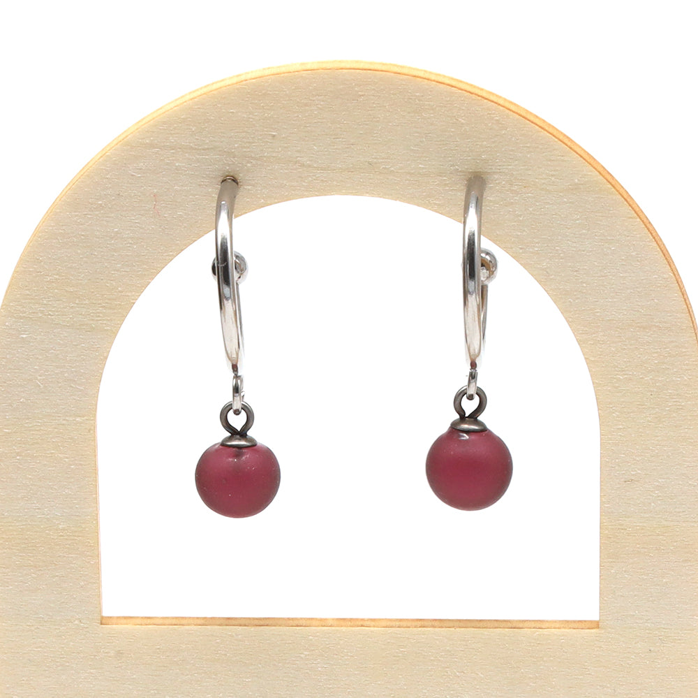 Frosted Purple Glass Half Hoop Earrings