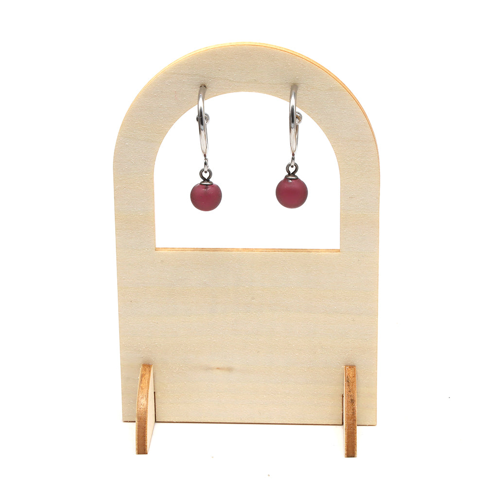 Frosted Purple Glass Half Hoop Earrings