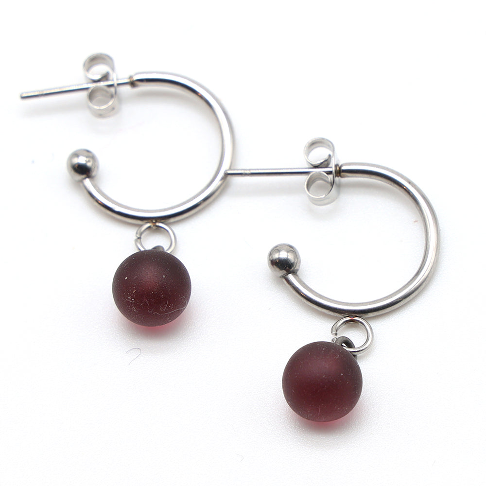Frosted Purple Glass Half Hoop Earrings