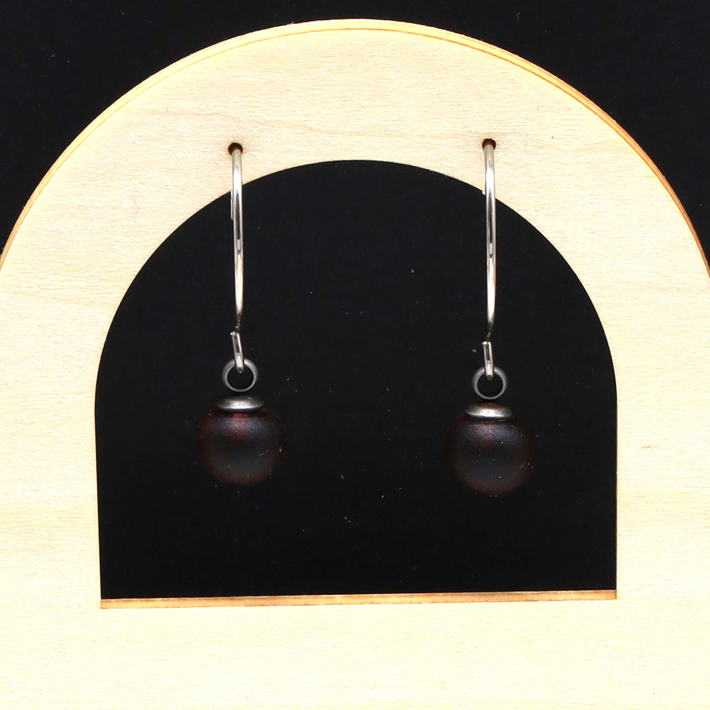 Frosted Purple Glass Hook Earrings