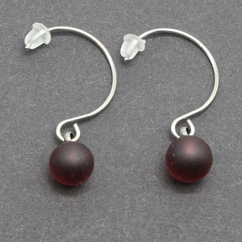 Frosted Purple Glass Hook Earrings