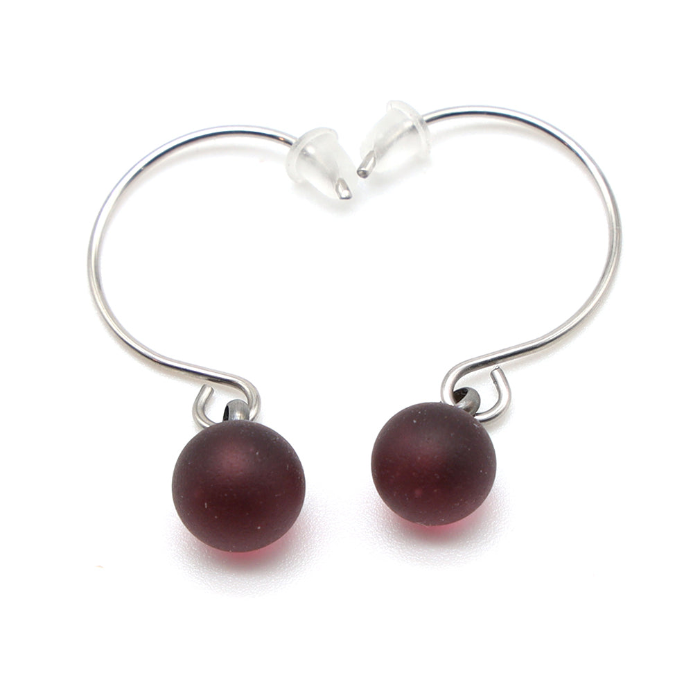 Frosted Purple Glass Hook Earrings