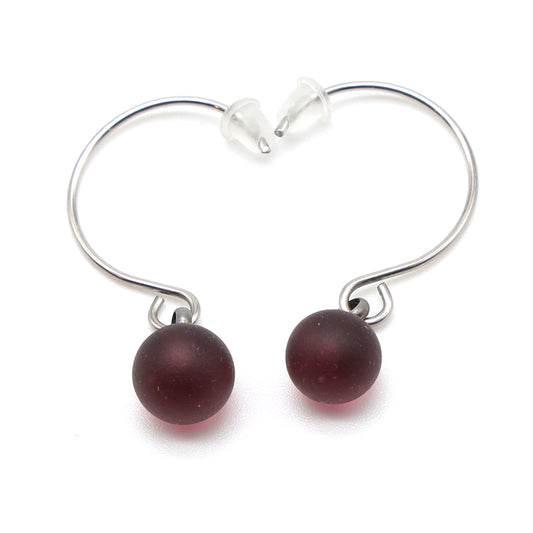 Frosted Purple Glass Hook Earrings