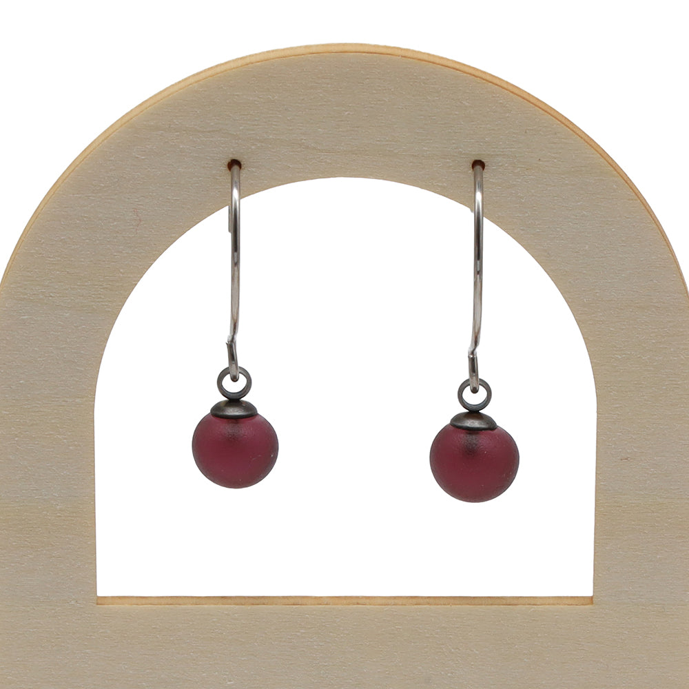 Frosted Purple Glass Hook Earrings