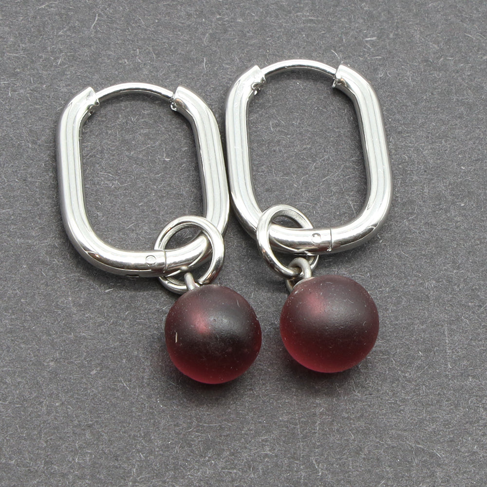 Frosted Purple Glass Oval Hoop Earrings
